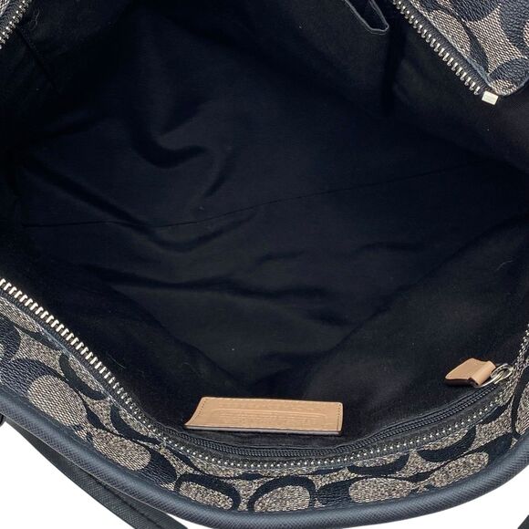 Coach Peyton Perforated Zip Top Tote F29886 Black White Signature Logo - Picture 10 of 16